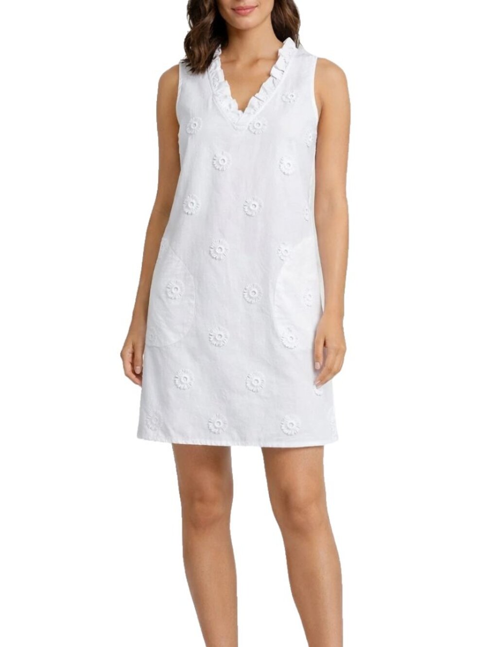 Athena Marie Ruffle V-neck Cotton Sleeveless Mini Shift Sundress (S)